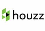 Logo Houzz : Référence du design d'intérieur et rénovation Logo Houzz avec une lettre H stylisée en formes géométriques vertes et noires à côté du nom de la marque en noir.
