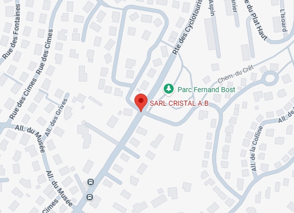 SARL CRISTAL A.B : Localisation près du Parc Fernand Bost Plan Google Maps situant SARL CRISTAL A.B à côté du Parc Fernand Bost et de l'Allée du Musée.