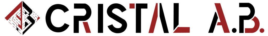 CRISTAL A.B. - Logo Moderne et Professionnel Rouge et Noir Logo CRISTAL A.B. moderne en rouge et noir avec un emblème géométrique en losange sur fond blanc.