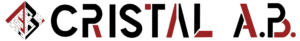 Logo CRISTAL A.B. moderne en rouge et noir avec un emblème géométrique en losange sur fond blanc.